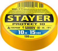 STAYER PROTECT-10, 15 мм х 10 м, 5 000 В, желтая, изолента ПВХ, Professional (12292-Y) 12291-Y_z01