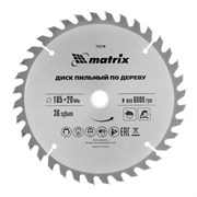 Пильный диск по дереву, 185 х 20 мм, 36 зубьев, кольцо 16/20 Matrix Professional 73278