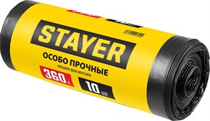 STAYER HEAVY DUTY, 360 л, 10 шт, черные, особопрочные, строительные мусорные мешки (39157-360) 39157-360