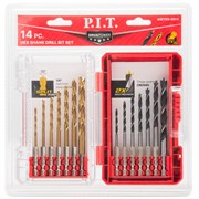 Набор свёрл по металлу и дереву P.I.T. DRUA ASET05-0014 (14 шт, хвостовик HEX 1/4"/6.35мм) ASET05-0014
