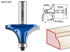Фреза кромочная калевочная №1,D50,8мм*25*19мм,хв-12мм ЗУБР Профессионал 28701-50.8