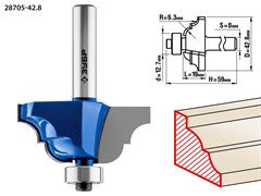 Фреза кромочная калевочная №4,D42,8мм,19*6,3,хв-8мм ЗУБР Профессионал 28705-42.8