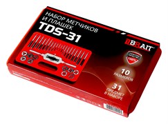 Набор метчиков и плашек TDS-31(мат.инстр.GCR15(сталь);тип резьбы метрич;шаг резьбы0.5-1.75мм;напр.рез.прав;мин.диам.держ.М3)10шт/уп, 480шт/поддон 35 01 034 114