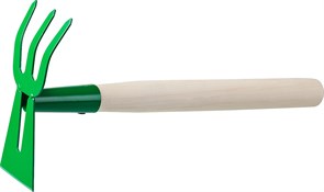 Мотыга-рыхлитель, РОСТОК 39627, с деревянной ручкой, ″лопатка+3 зуба″ гнутая, 145x75x390