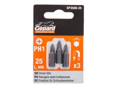 Насадка крестообразная PH1 25мм  3шт GEPARD (GP3500-25) ЦБ-0183891708