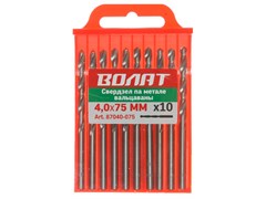 Сверло по металлу ц/х 4.0х43х75 мм HSS вальцованное, комплект из 10-ти шт ВОЛАТ ЦБ-4262676212