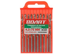 Сверло по металлу ц/х 4.2х43х75 мм HSS вальцованное, комплект из 10-ти шт ВОЛАТ ЦБ-2580941488
