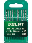 Сверло по металлу ц/х 1.5х18х40 мм HSS, комплект из 10-ти шт ВОЛАТ ЦБ-1942181325
