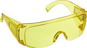 Защитные жёлтые очки DEXX широкая монолинза с дополнительной боковой защитой и вентиляци