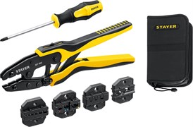 STAYER SP-4M, 4 матрицы в сумке-чехле, пресс-клещи для кабельных наконечников, Professional (45445) 45445