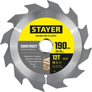 STAYER CONSTRUCT 190 x 30/20мм 12Т, диск пильный по дереву, технический рез 3683-190-30-12_z01