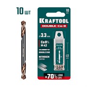 KRAFTOOL DOUBLE Сo-8 3.3х49мм, Сверло двухстороннее по металлу, сталь M42(+8%Co), класс А (29654-3.3-10) 29654-3.3-10