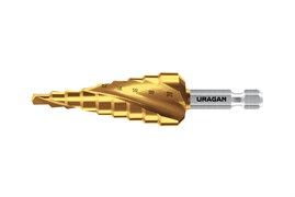 URAGAN 4-20мм, 9 ступеней, винтовая спираль, сверло ступенчатое(29658-4-20-9) 29658-4-20-9