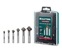 KRAFTOOL EXTREM, 6 шт (6.3, 8.3, 10.4, 12.4, 16.5, 20.5 мм), Z3, 90°, сталь M35, U-образная спираль, набор зенковок (29734-H6) 29734-H6