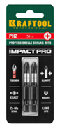 Биты KRAFTOOL Impact Pro, Philips, тип хвостовика E 1/4″, PH2, 50мм, 2шт, на карточк 26191-2-50-S2