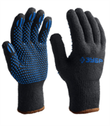 Утеплённые перчатки ЗУБР МАСТЕР, трикотажные, покрытие ПВХ (точка), 10 пар, размер L-XL